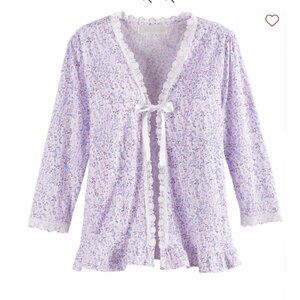 EILEEN WEST SIZE XL LAVENDER PRINT COTTON MODAL BED JACKET